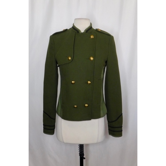 ZARA Green Army Jacket Pea Coat Wool Double Breasted Jacket Military Small - Picture 3 of 16